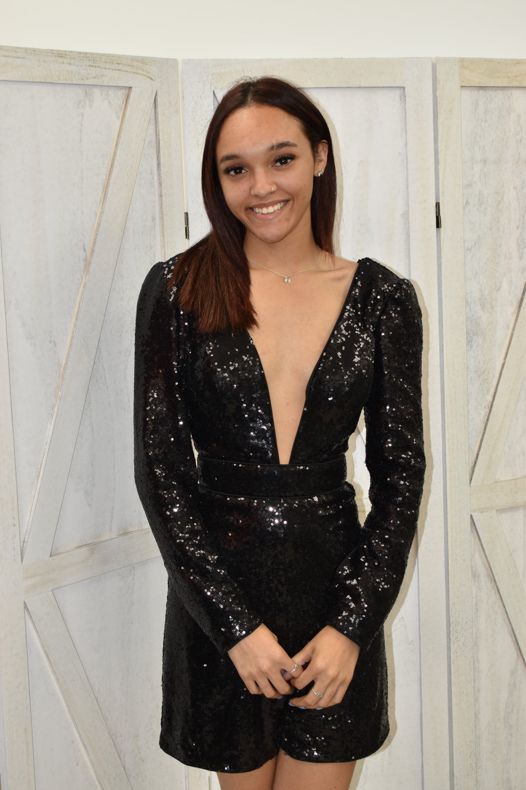 Black Sequin Open-Back Mini Dress – Homecoming