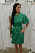 Emerald Green Flutter Sleeve Peplum Dress
