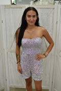 Iridescent Holographic Sequin Strapless Romper