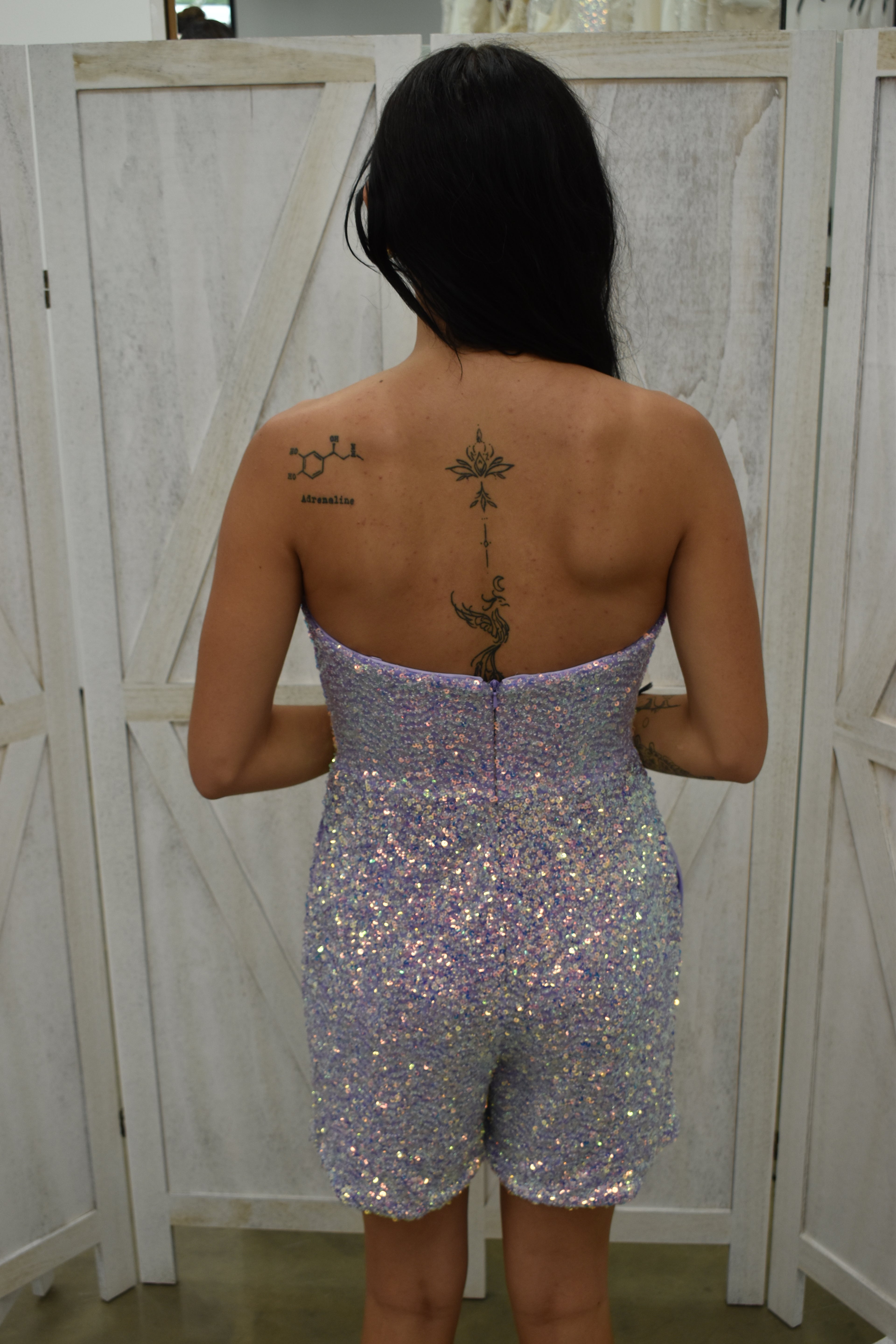Iridescent Holographic Sequin Strapless Romper