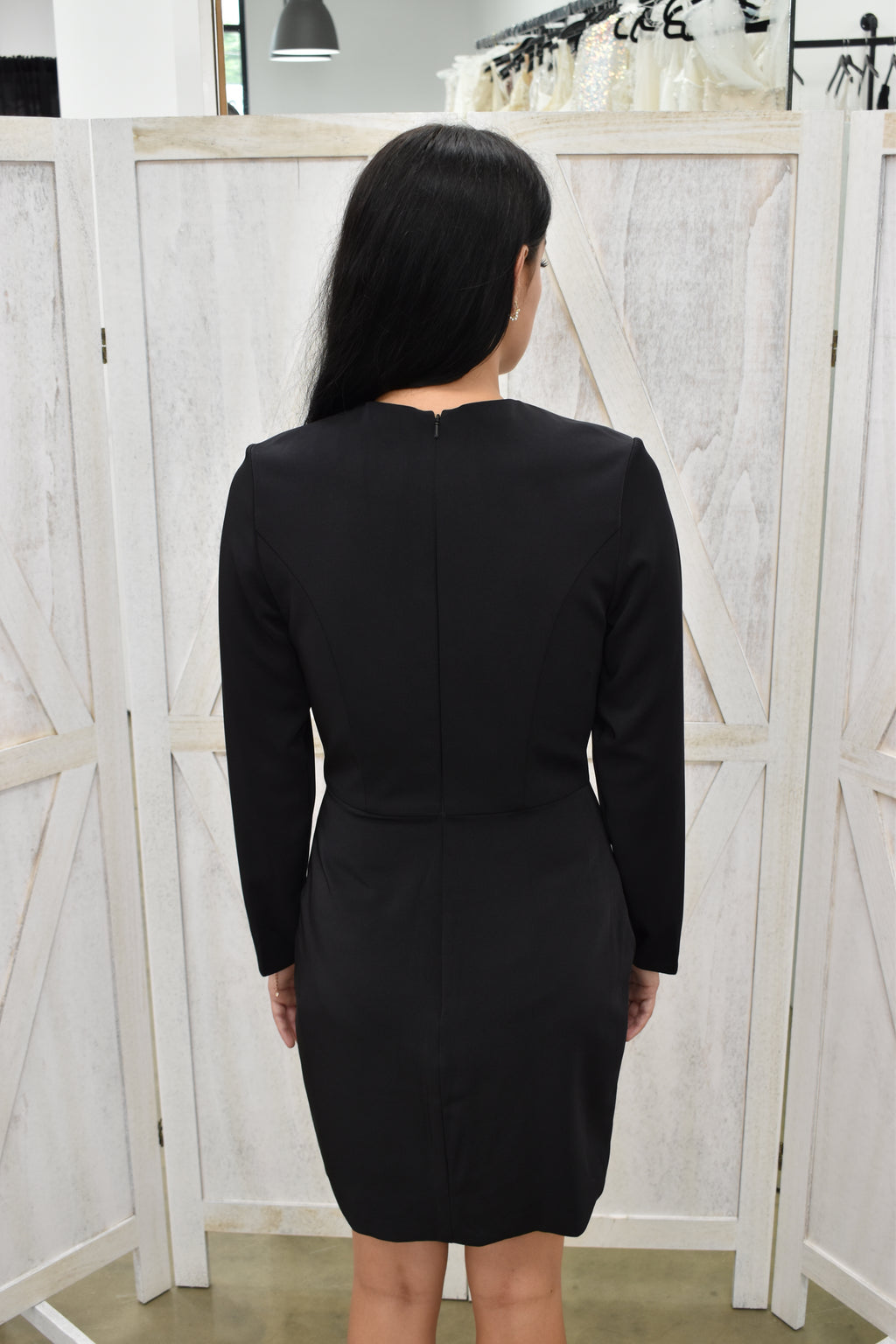 Black Long Sleeve Triple White Bow Cutout Mini Dress