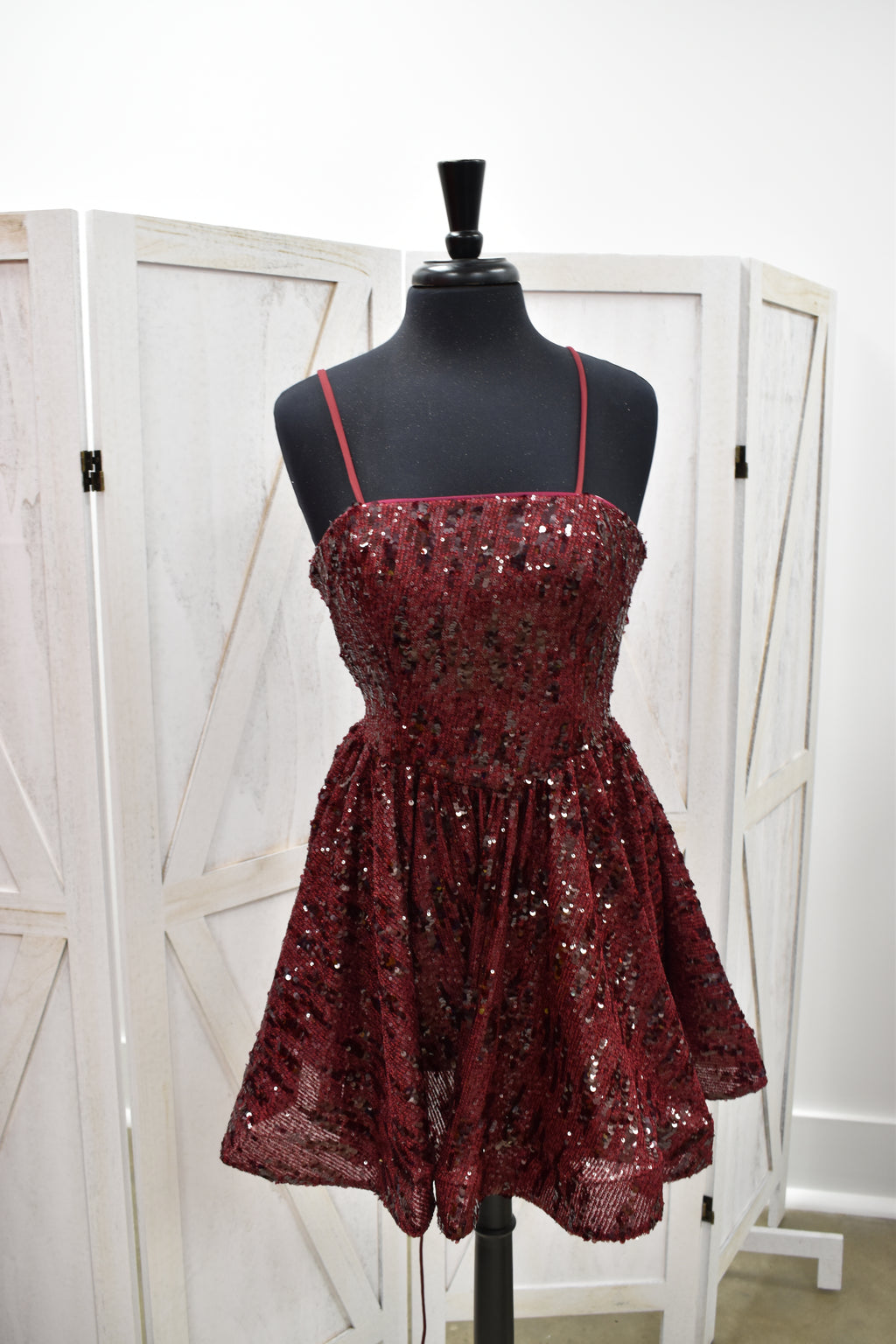 Burgundy Sequin Skater Mini Dress