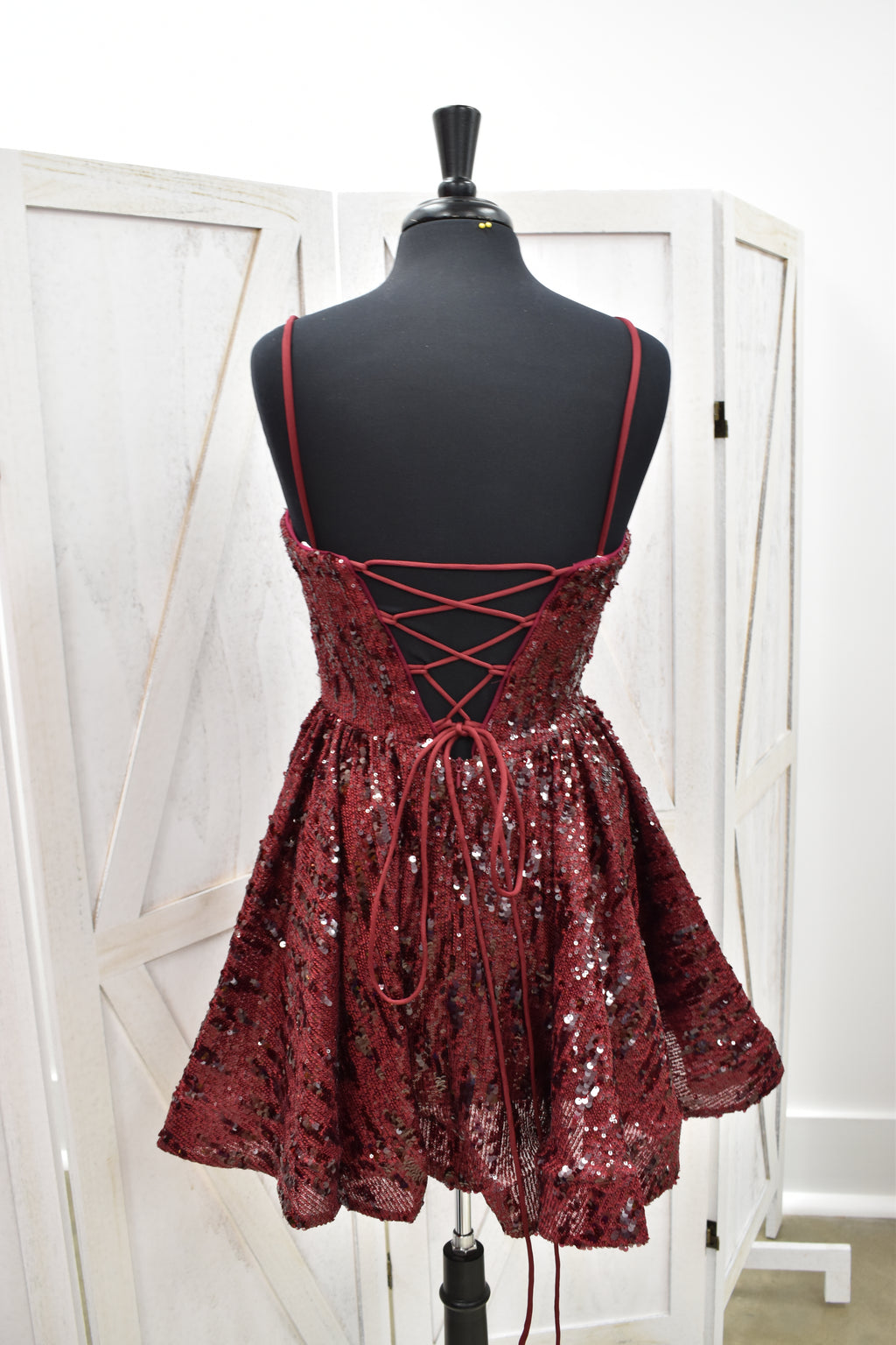 Burgundy Sequin Skater Mini Dress