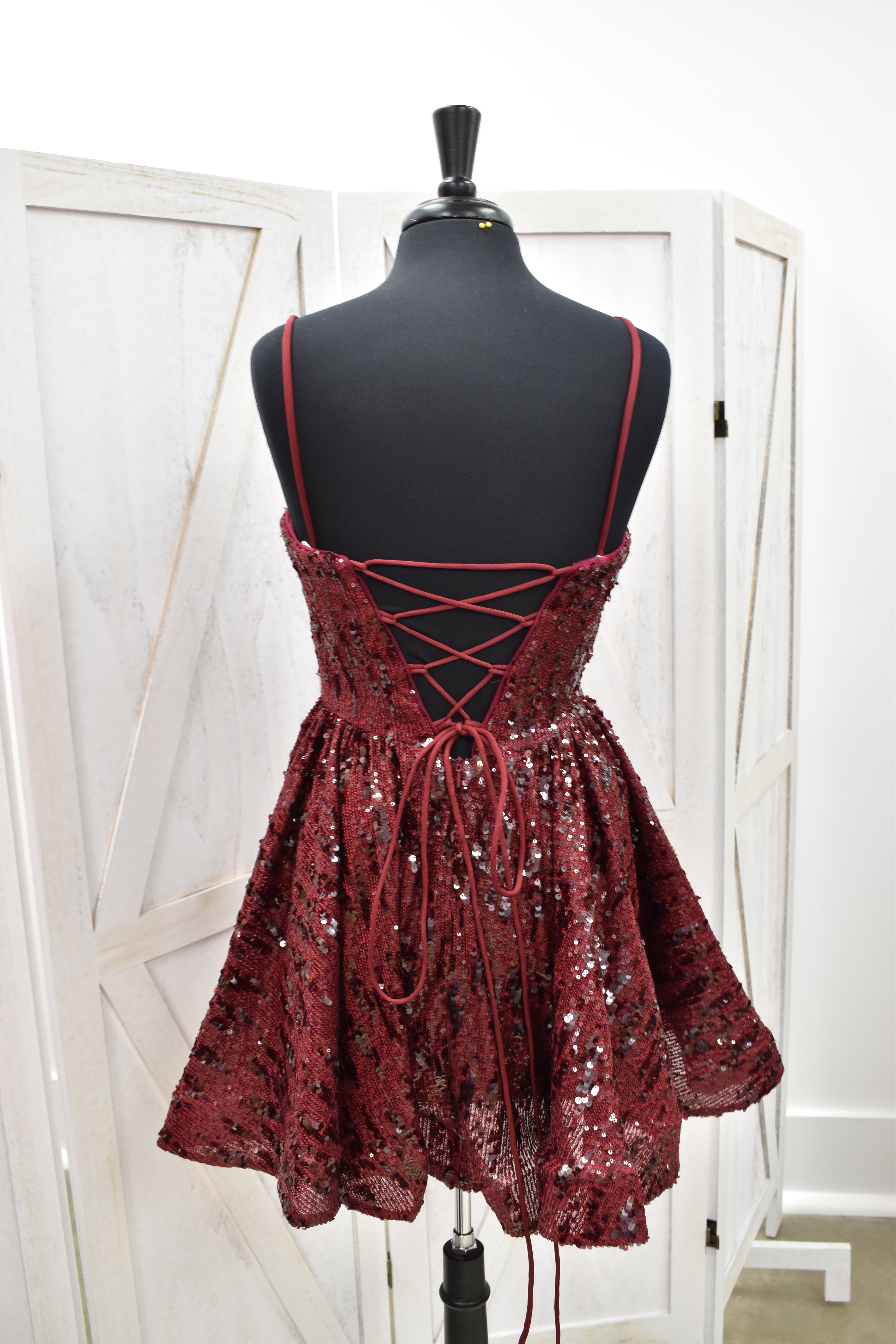 Burgundy Sequin Skater Mini Dress