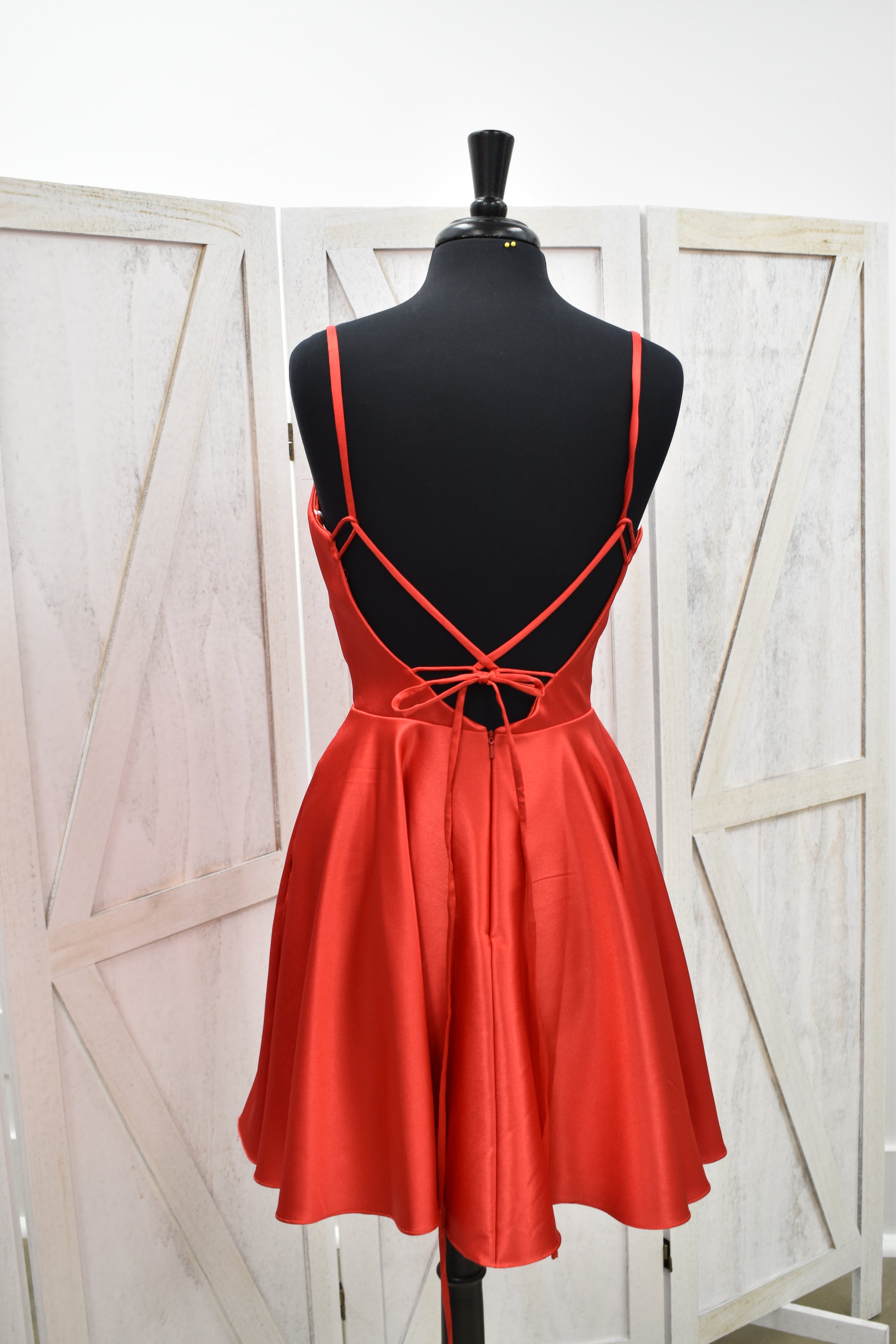 Red Satin Cowl Neck Skater Mini Dress