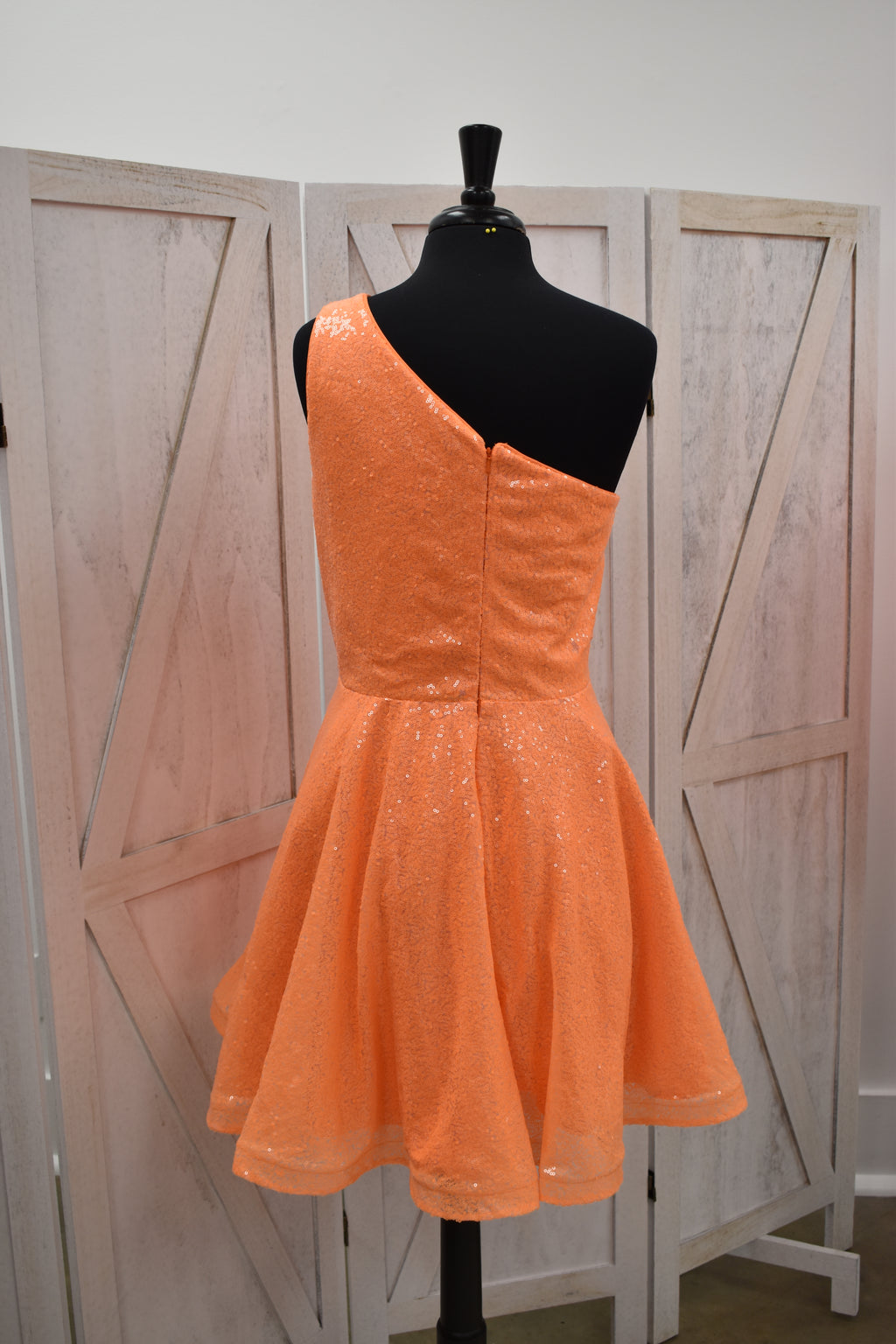 Tangerine Sequin One-Shoulder Skater Mini Dress
