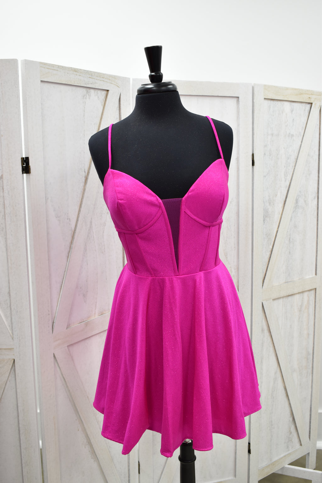 Magenta Deep Plunge Corset Skater Mini Dress