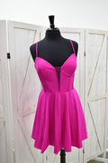 Magenta Deep Plunge Corset Skater Mini Dress