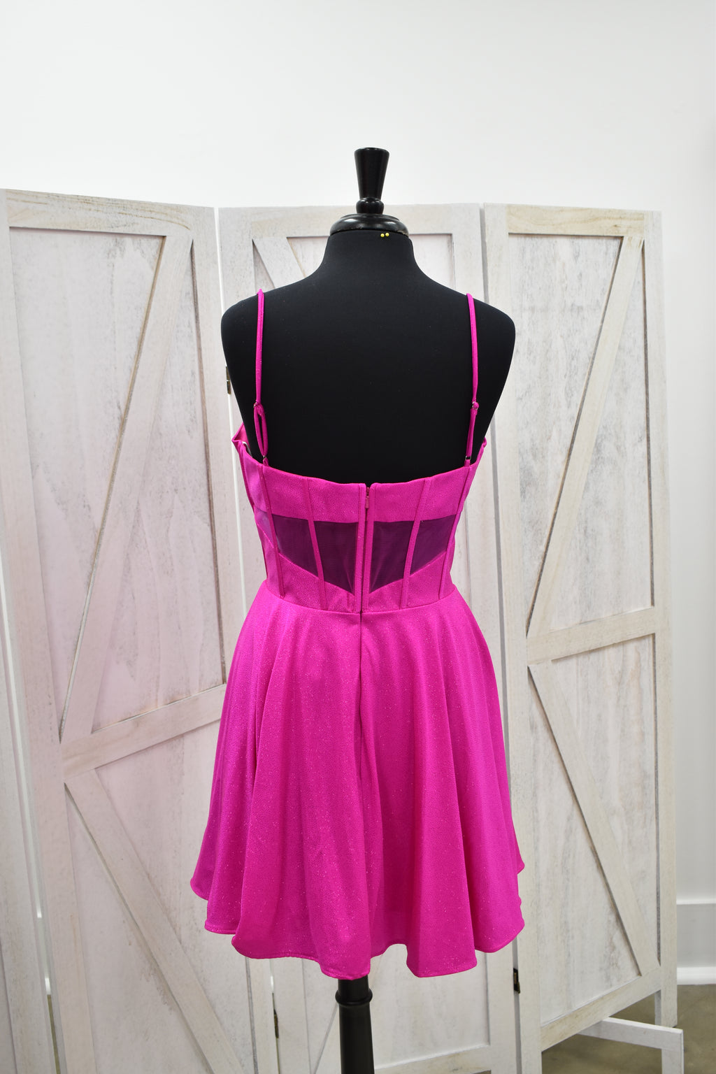 Magenta Deep Plunge Corset Skater Mini Dress