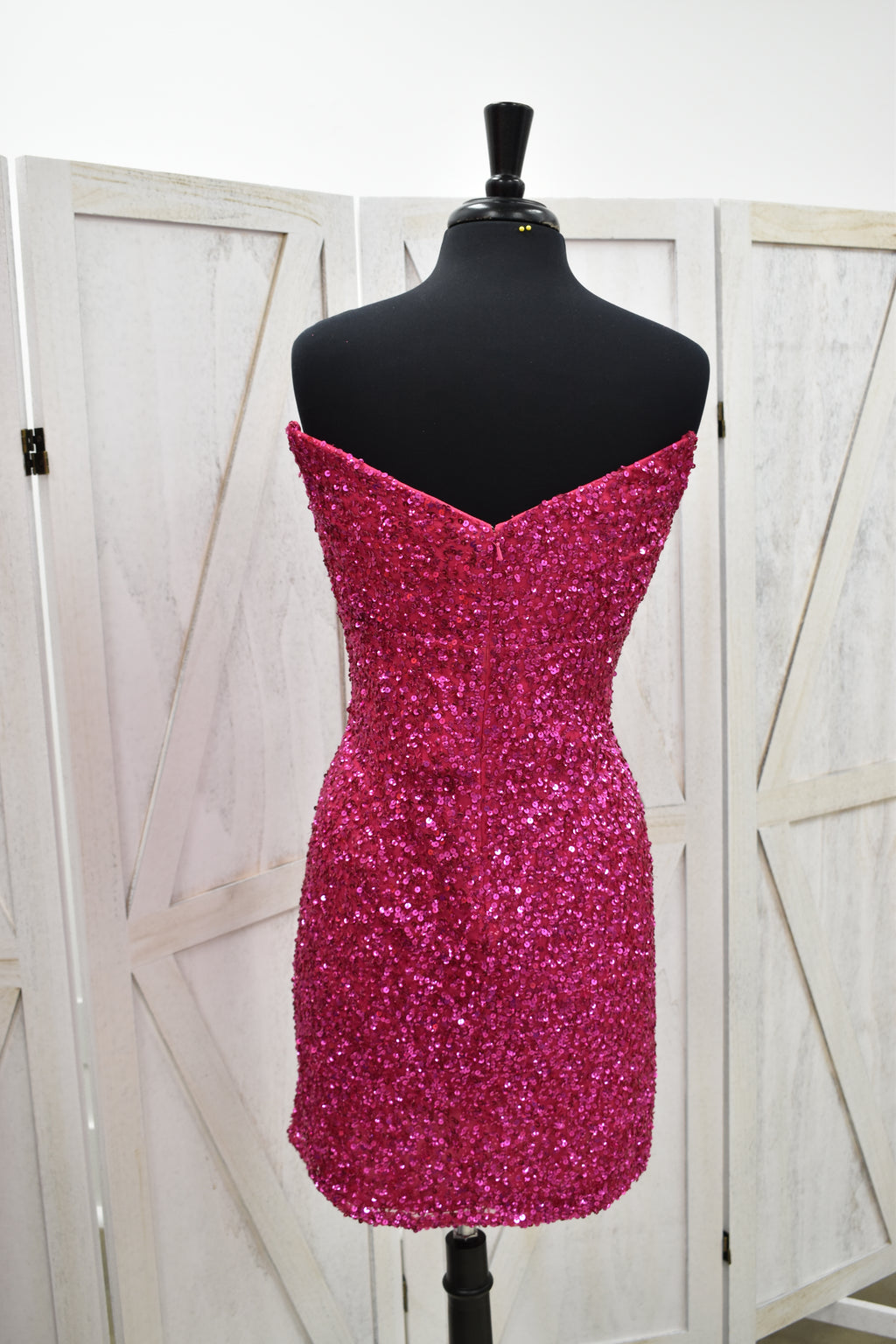 Hot Pink Chunky Sequin Plunge Sweetheart Bodycon Mini Dress