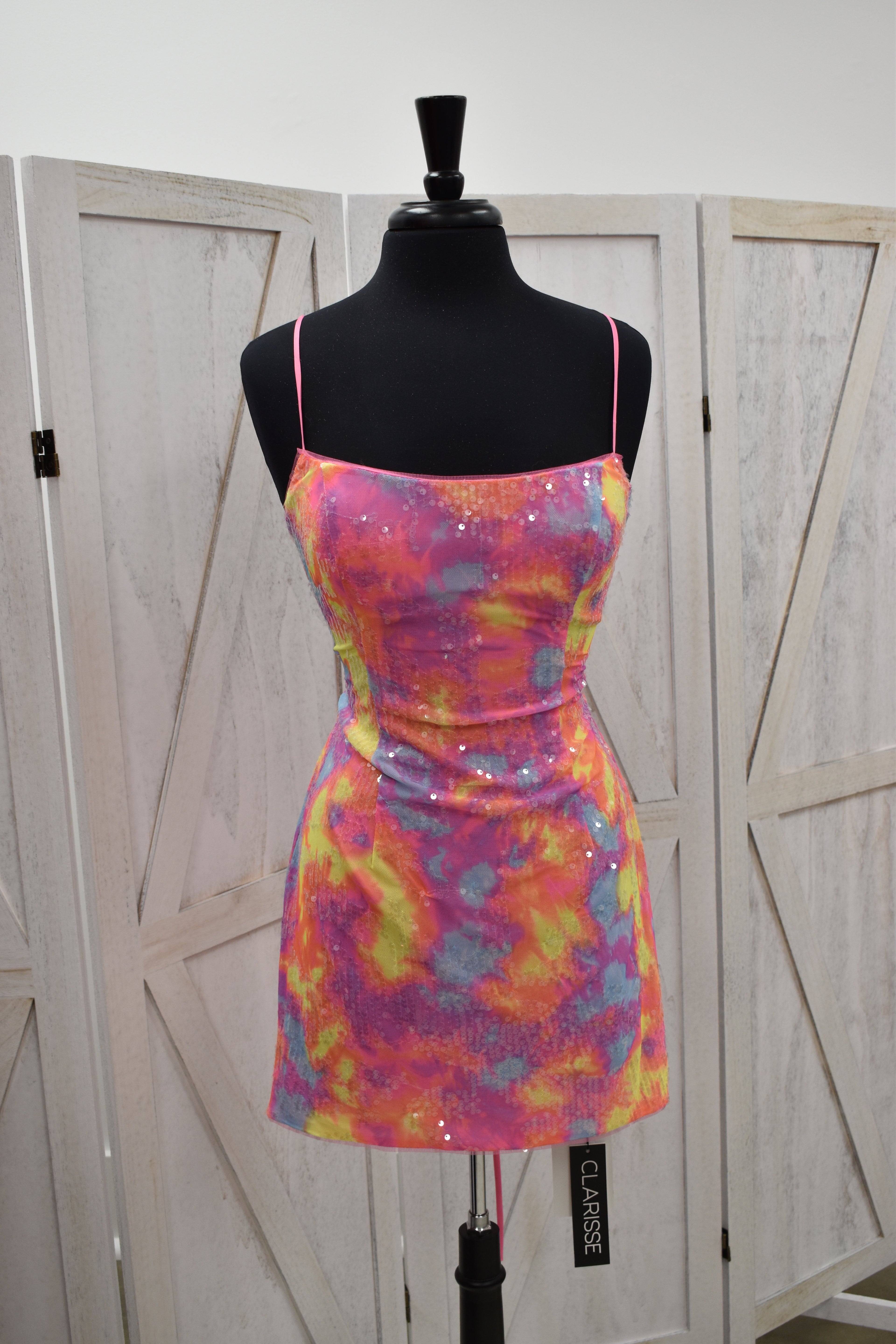 Tie-Dye Sequin Scoop Neck Bodycon Mini Dress