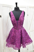 Magenta Sequin Fit & Flare Homecoming Dress