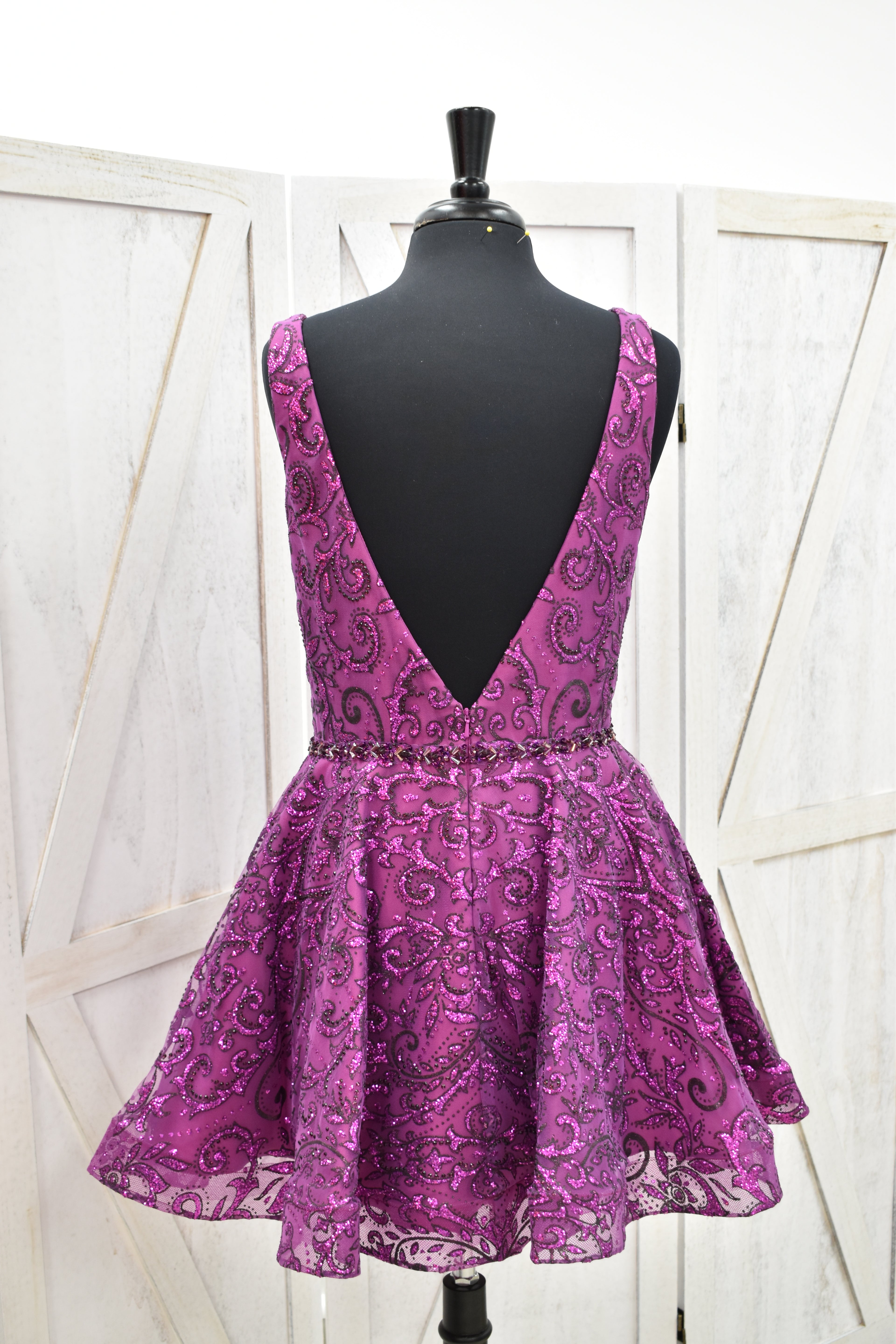 Magenta Sequin Fit & Flare Homecoming Dress