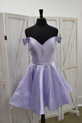 Lavender Off-Shoulder Satin A-Line Homecoming Dress