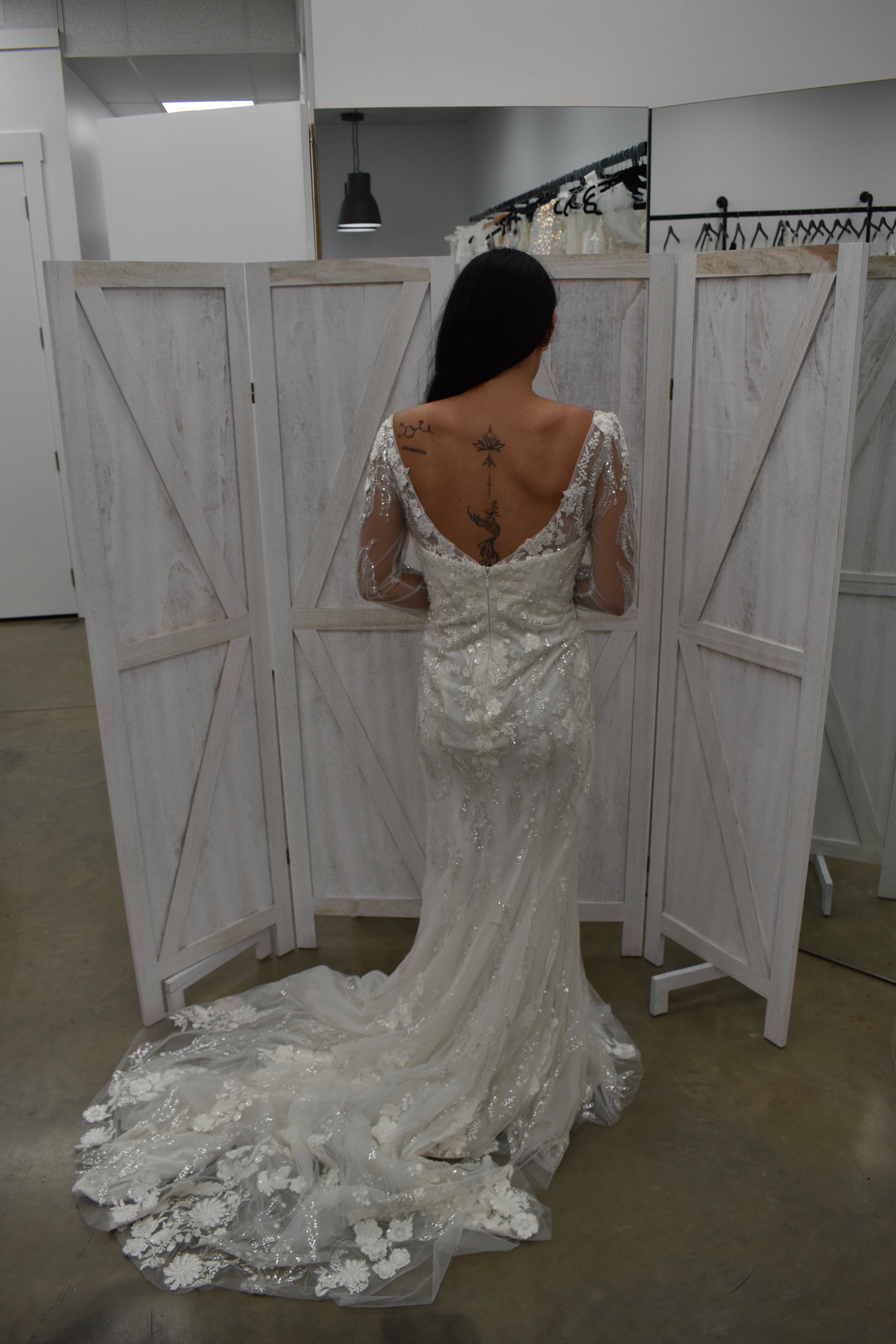 Floral Appliqué Shimmer Mermaid Gown with Illusion Sleeves