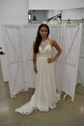 Halter Neck Shimmer Chiffon Gown with Open Back