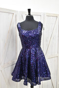 Navy Sequin Skater Mini Dress