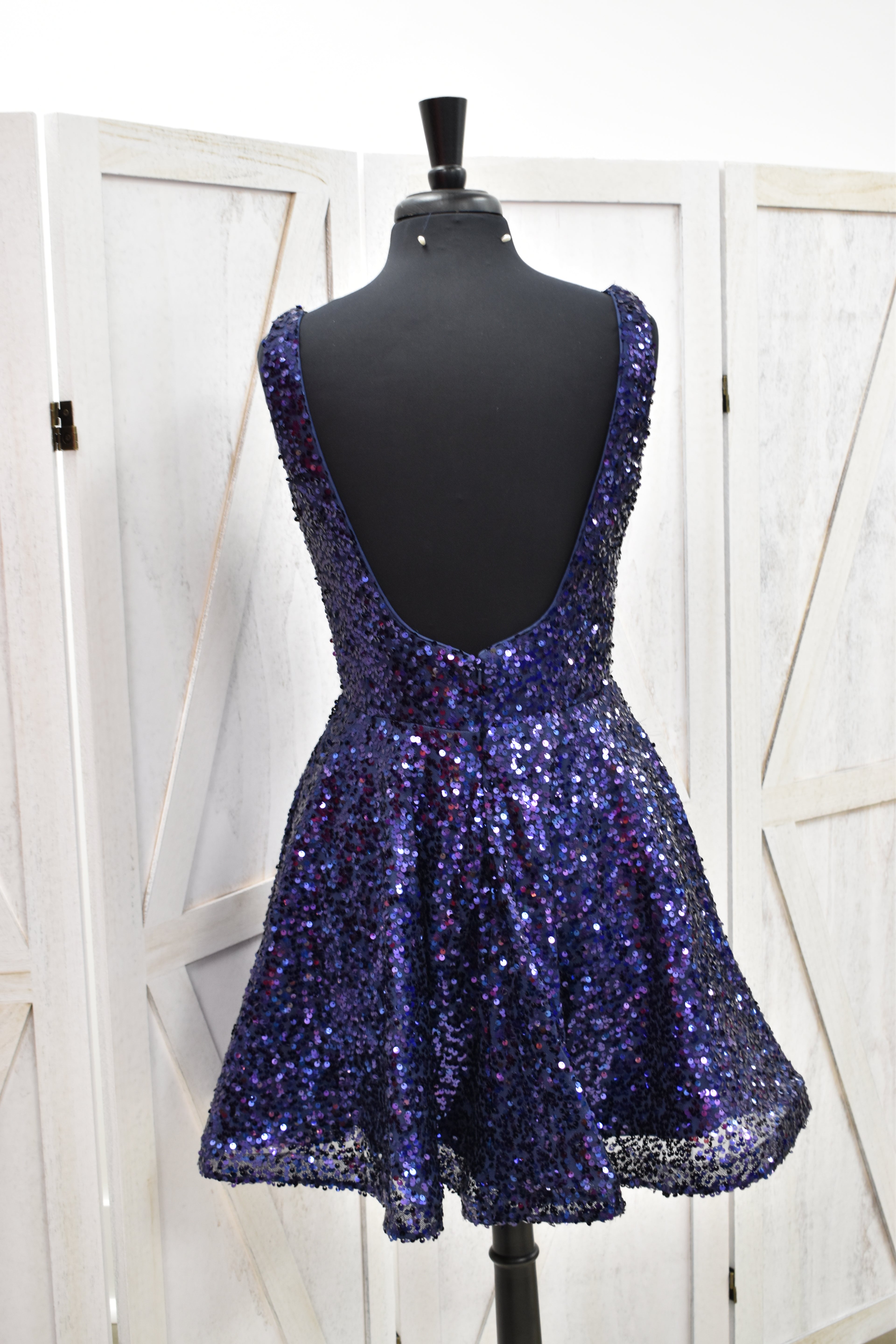 Navy Sequin Skater Mini Dress
