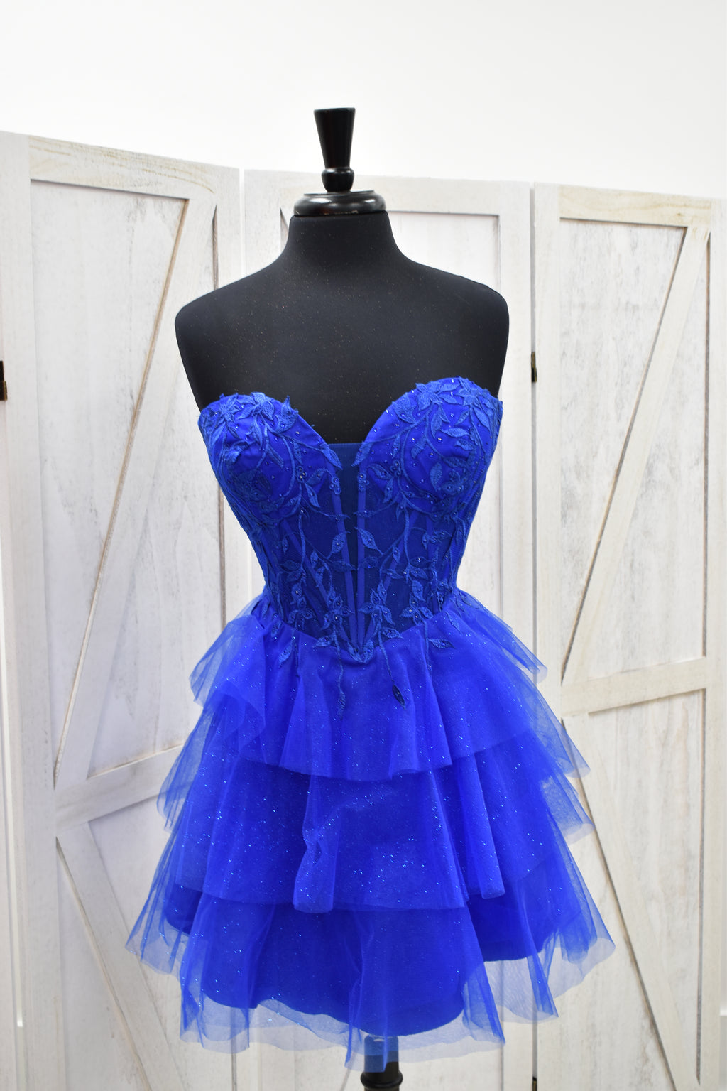 Royal Blue Lace Corset Tiered Tulle Mini Dress