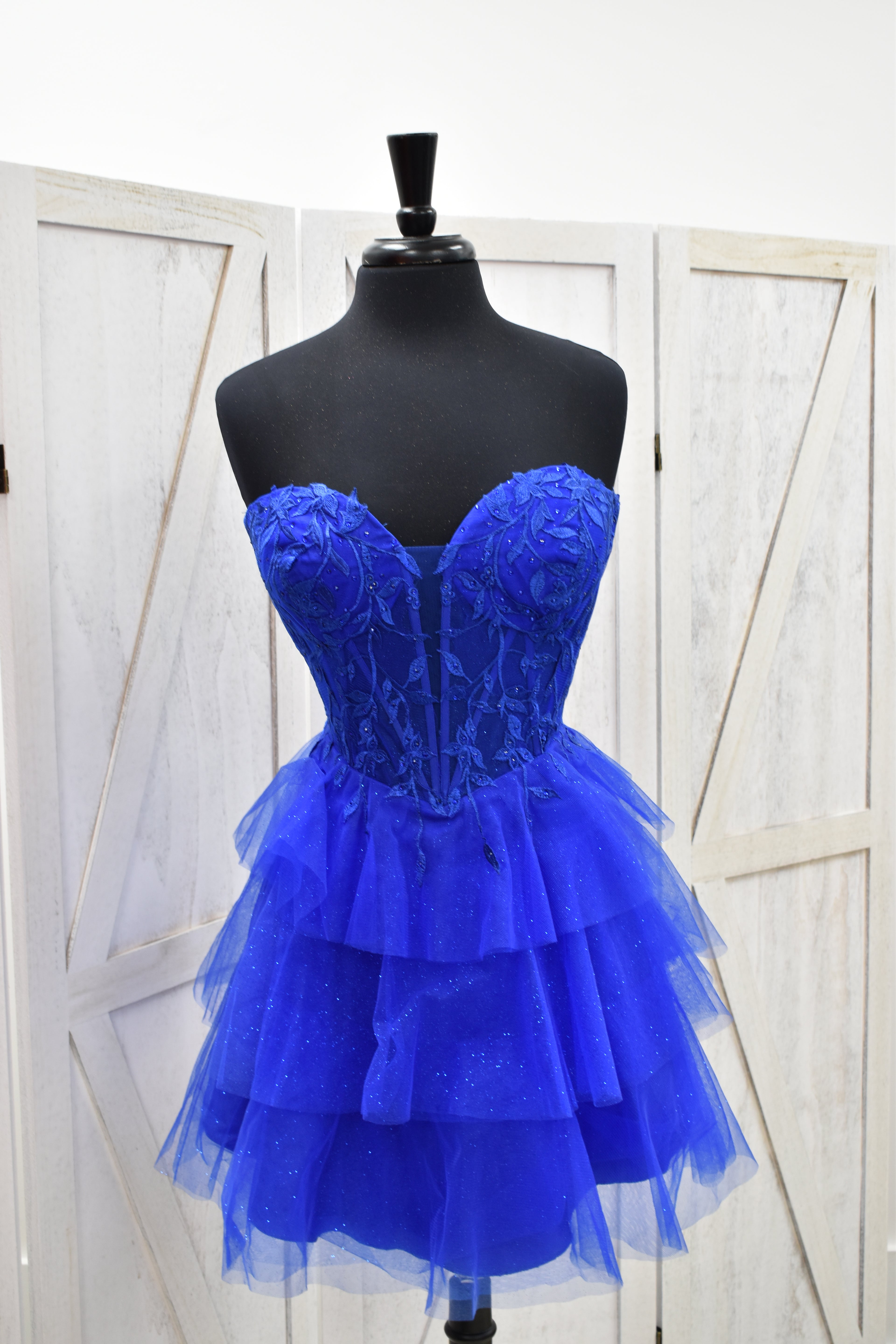 Royal Blue Lace Corset Tiered Tulle Mini Dress