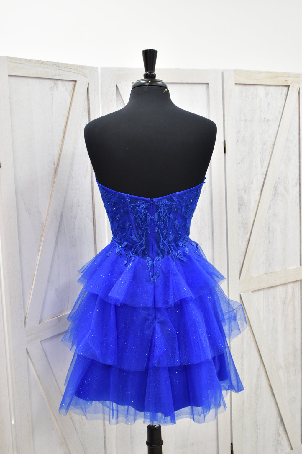 Royal Blue Lace Corset Tiered Tulle Mini Dress