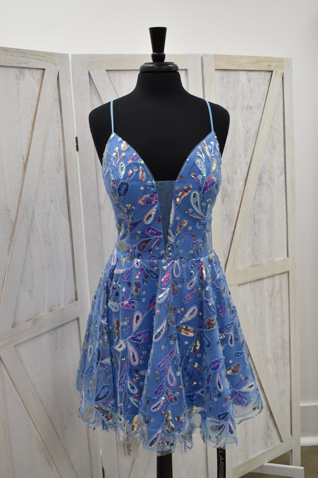 Periwinkle Paisley Sequin A-Line Mini Dress