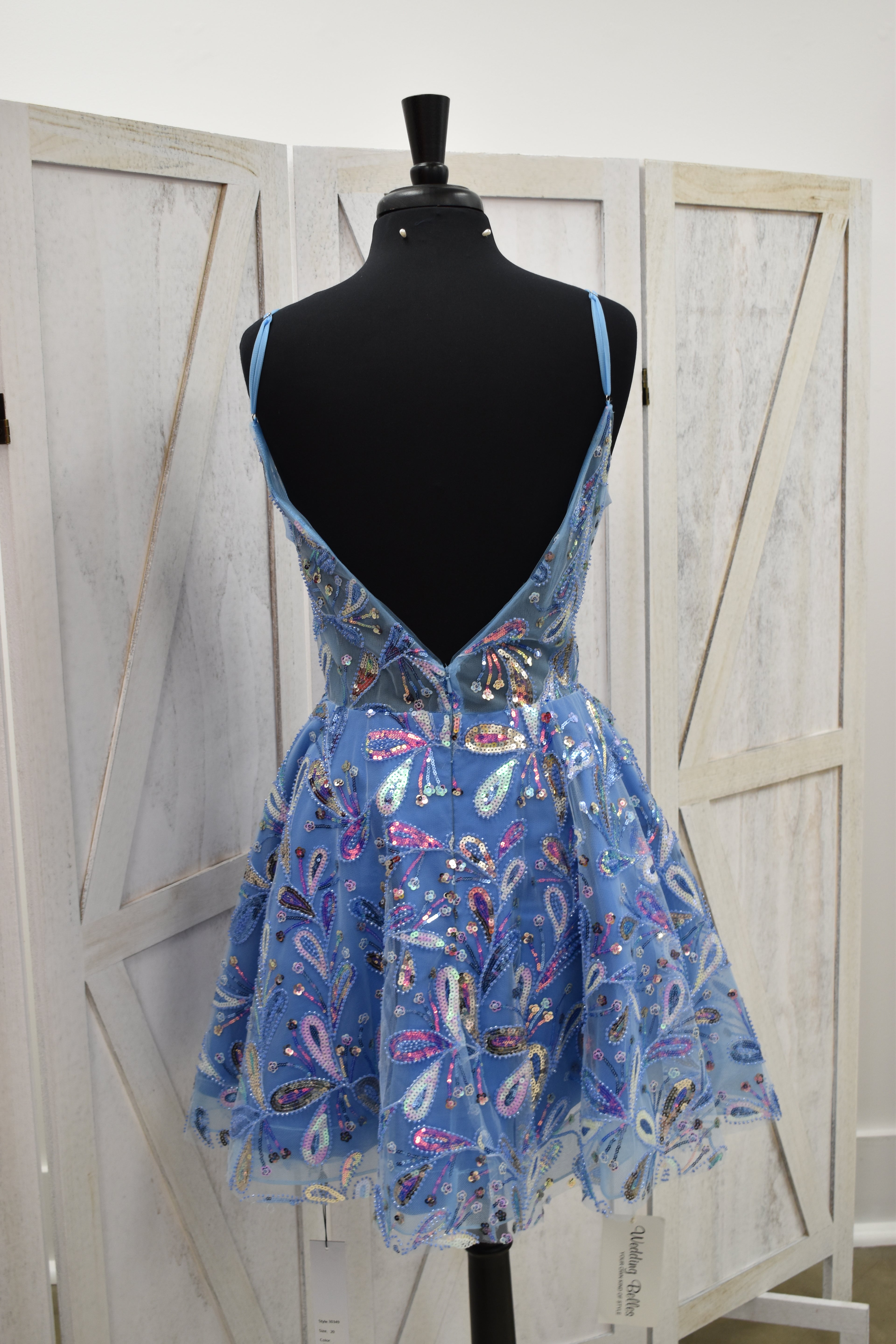 Periwinkle Paisley Sequin A-Line Mini Dress