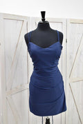 Navy Blue Ruched Bodycon Mini Dress