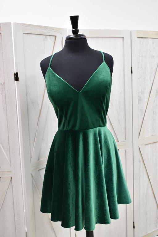Emerald Green Backless Mini Skater Dress