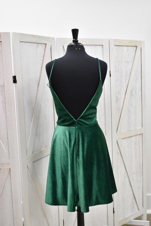 Emerald Green Backless Mini Skater Dress