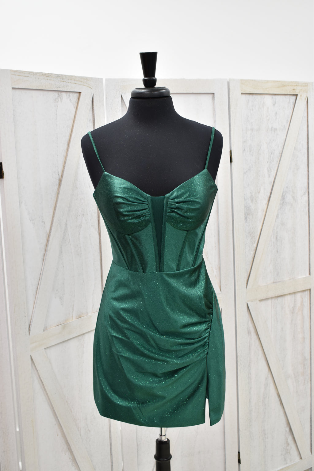Emerald Green Shimmer Corset Bodycon Mini Dress