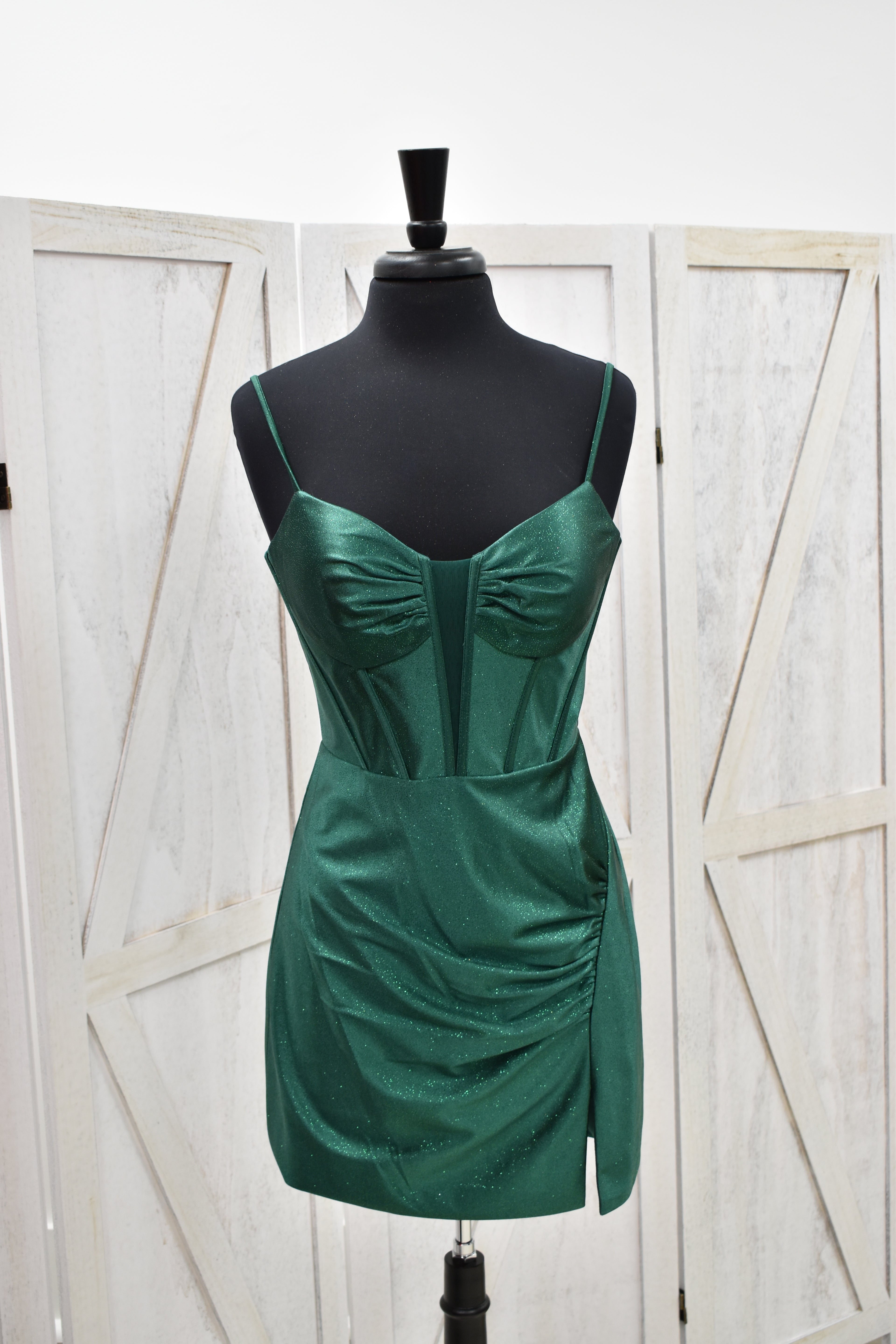 Emerald Green Shimmer Corset Bodycon Mini Dress