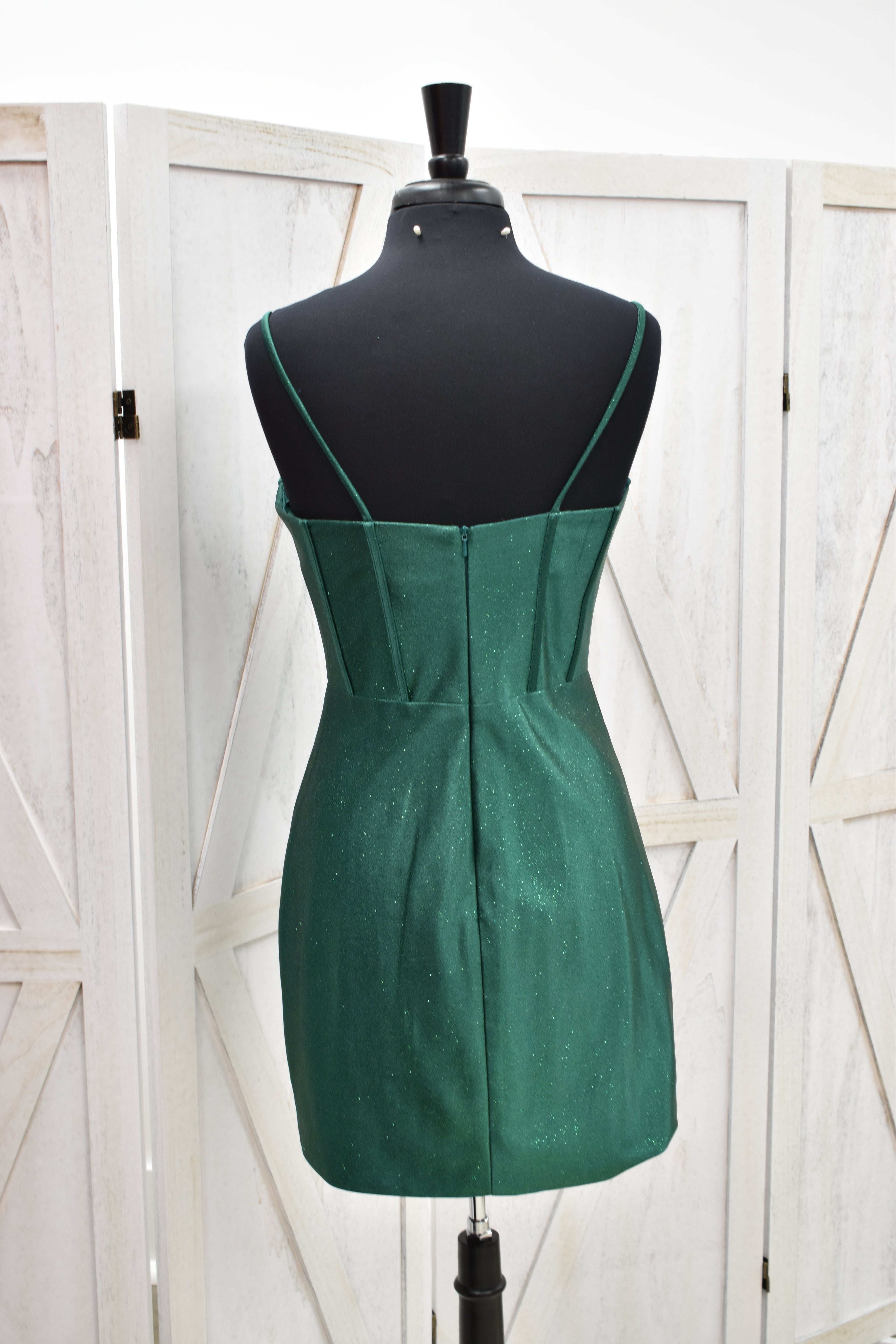 Emerald Green Shimmer Corset Bodycon Mini Dress