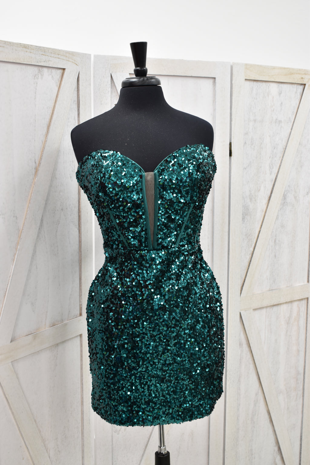 Emerald Green Sequin Strapless Corset Bodycon Mini Dress