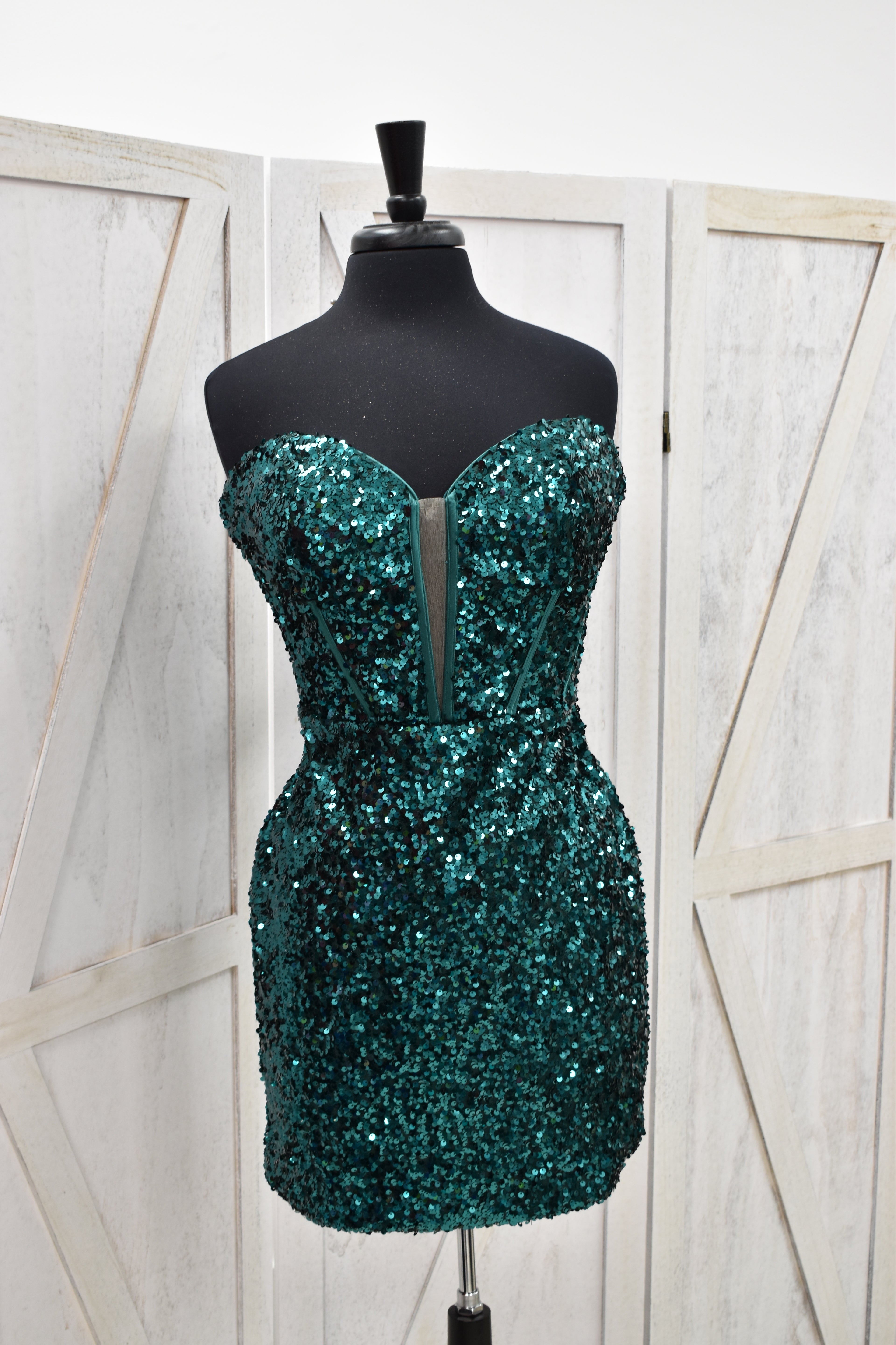 Emerald Green Sequin Strapless Corset Bodycon Mini Dress