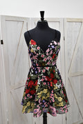 Black Floral Embroidered Fit & Flare Mini Dress