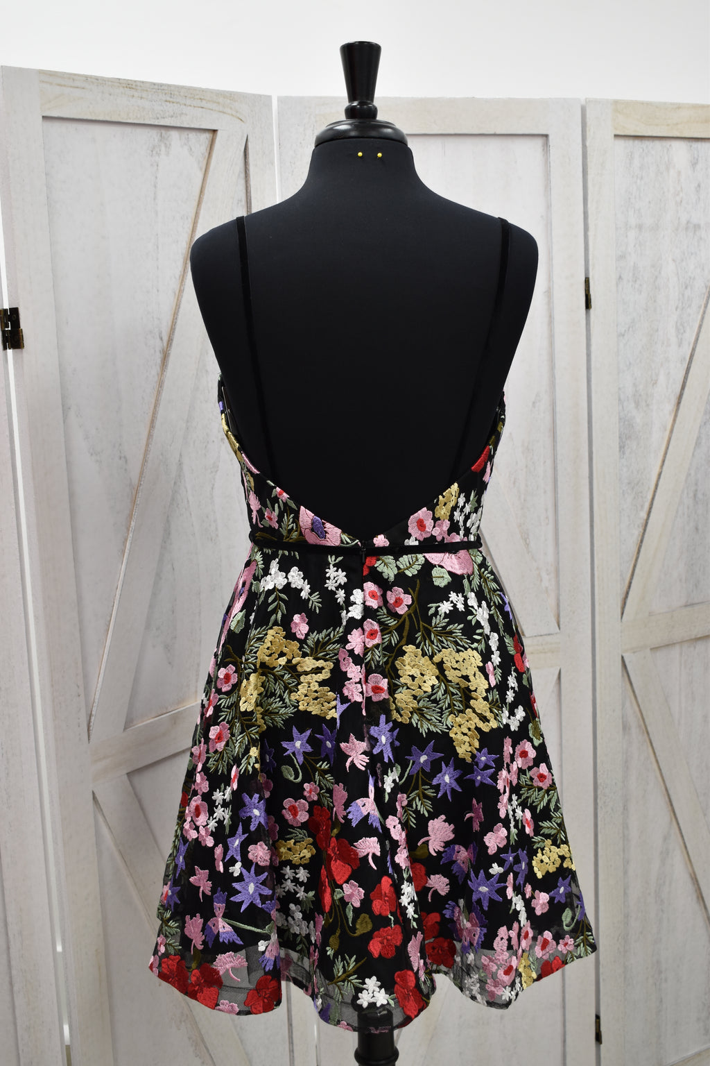 Black Floral Embroidered Fit & Flare Mini Dress