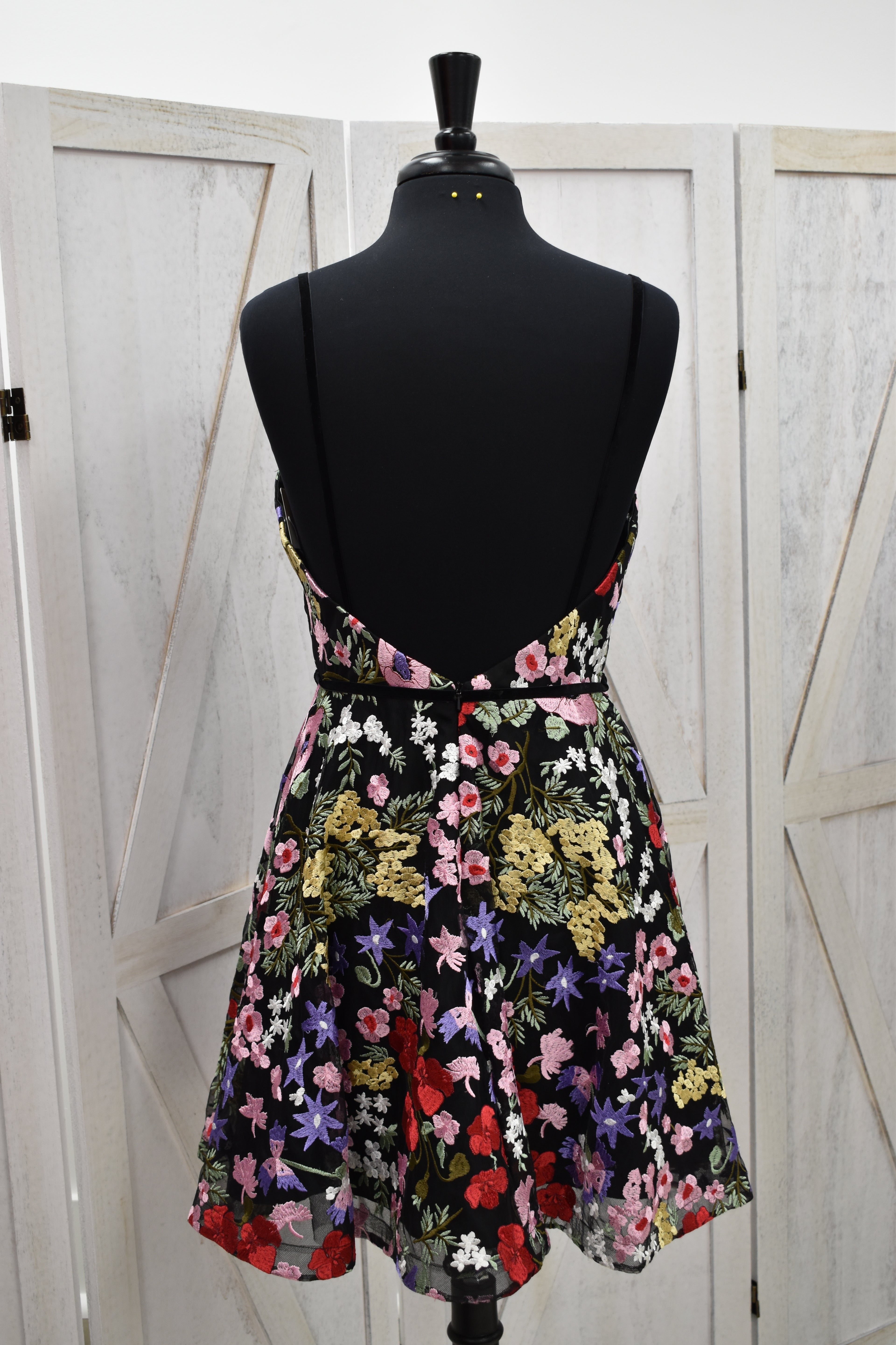 Black Floral Embroidered Fit & Flare Mini Dress