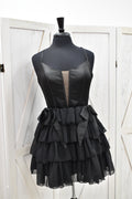 Black Chiffon Ruffle Tiered Plunge Mini Dress
