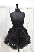 Black Tulle Strapless Sweetheart Corset Puff Mini Dress