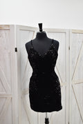 Black Sequin V-Neck Open Cross-Back Bodycon Mini Dress