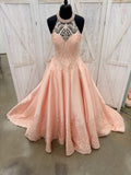 Blush Beaded Halter Quinceañera Ball Gown