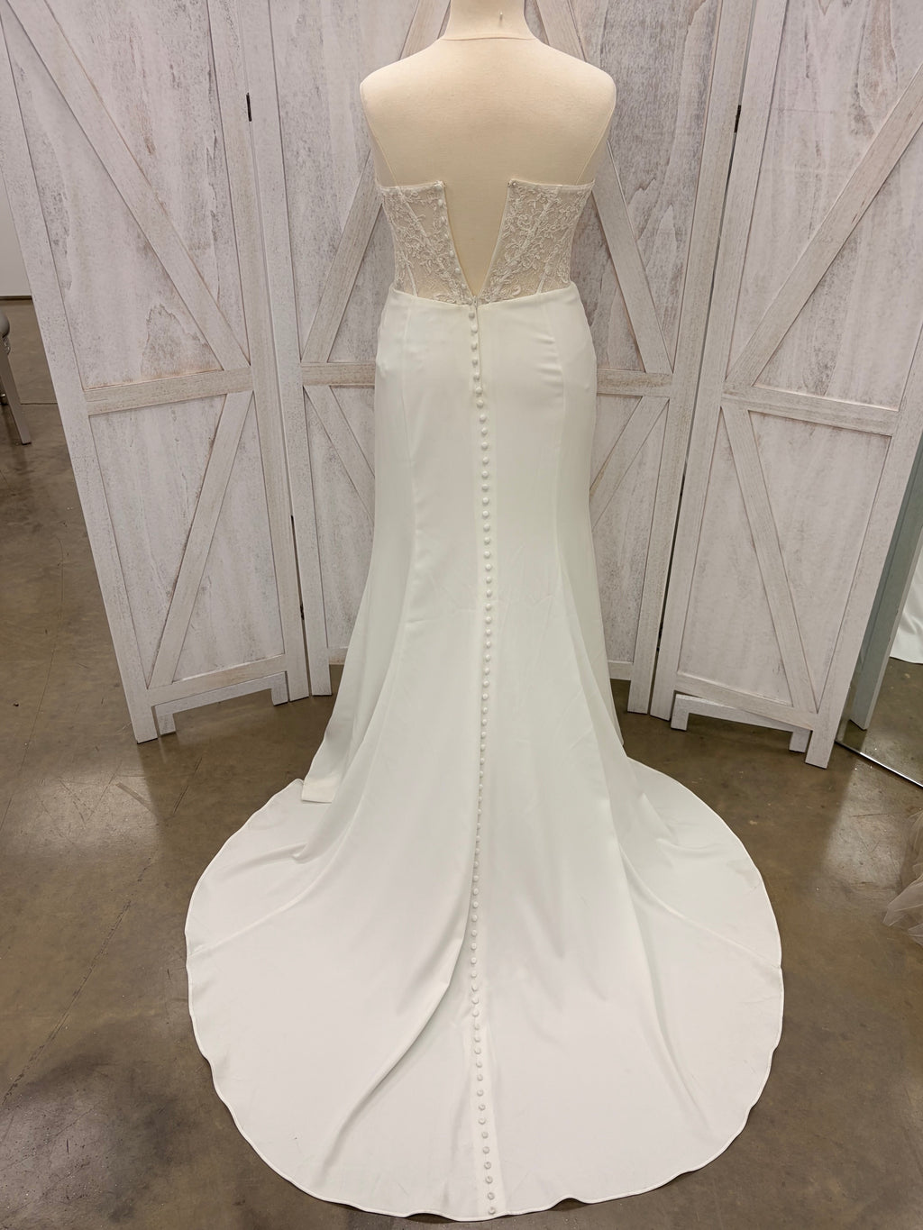Ivory Strapless Lace Bodice Crepe Mermaid Wedding Gown