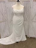 Ivory Strapless Draped Cowl Neck Crepe Mermaid Wedding Gown
