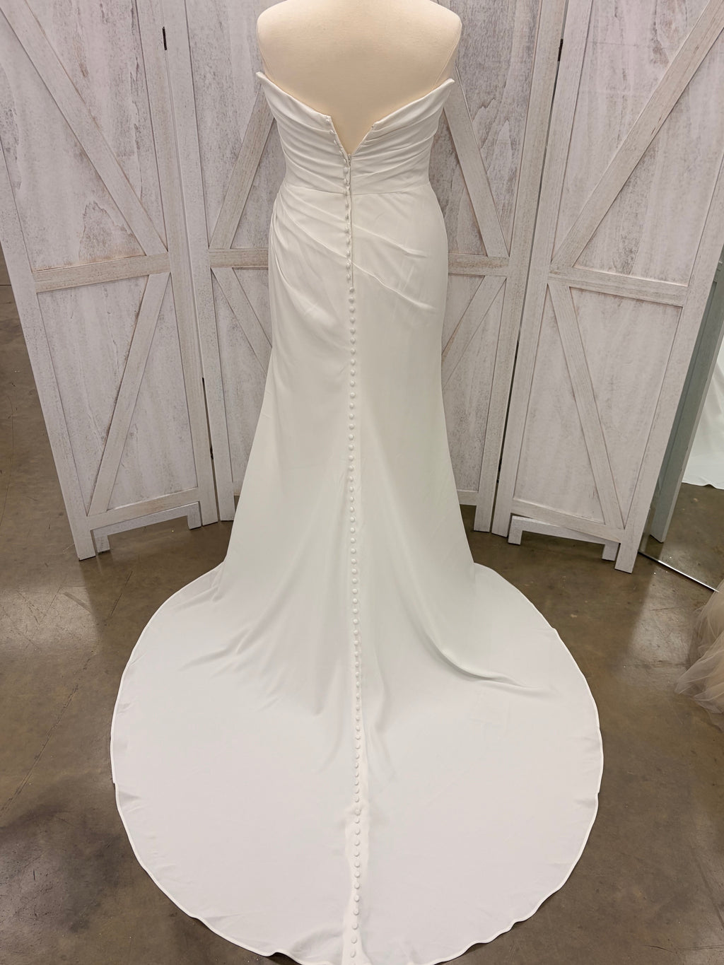 Ivory Strapless Draped Cowl Neck Crepe Mermaid Wedding Gown