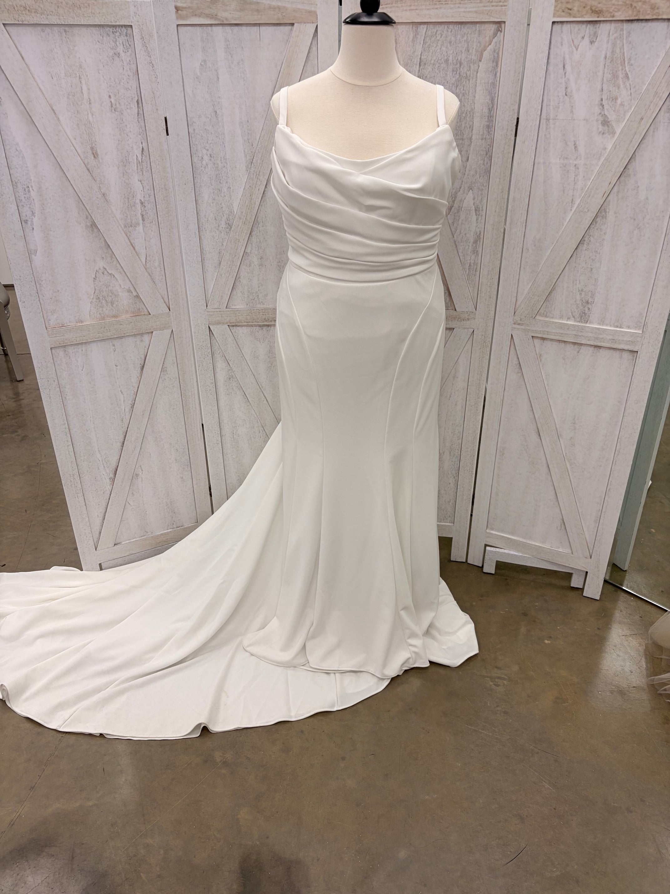 Ivory Square Neck Draped Cowl Crepe Mermaid Wedding Gown
