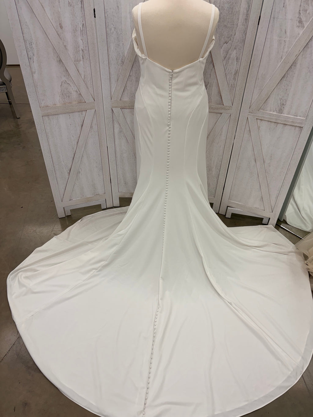Ivory Square Neck Draped Cowl Crepe Mermaid Wedding Gown