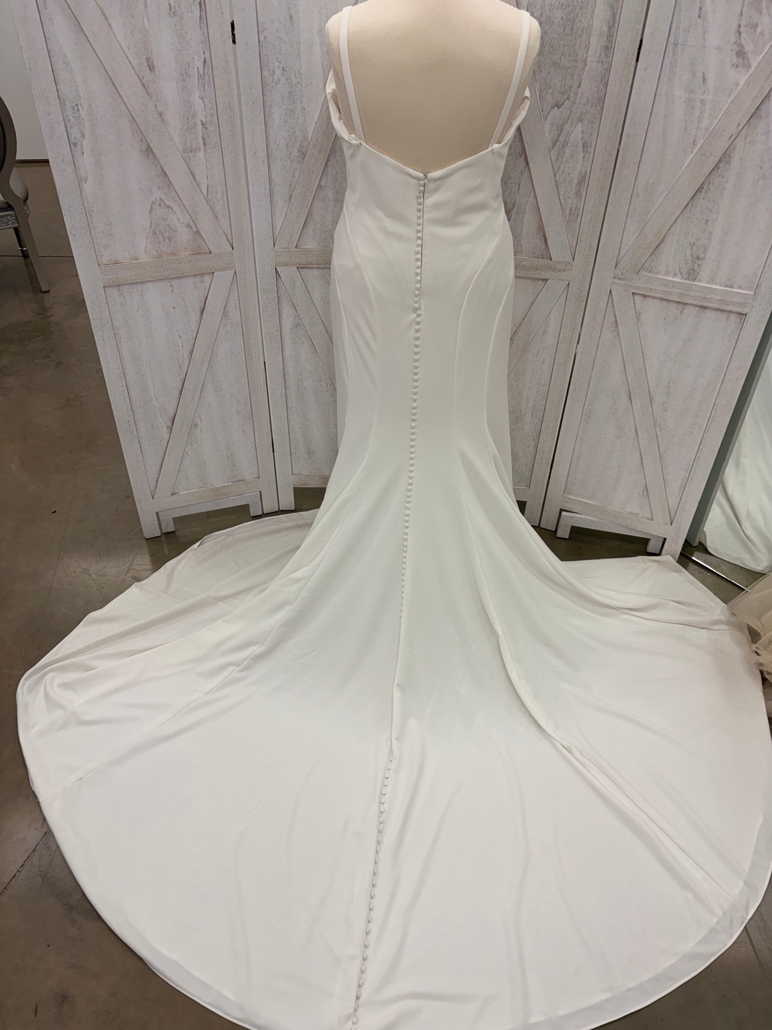 Ivory Square Neck Draped Cowl Crepe Mermaid Wedding Gown