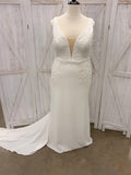 Ivory Deep V-Neck Floral Lace Appliqué Crepe Mermaid Wedding Gown