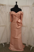 Ashley Lauren Rose Gold Satin Off-the-Shoulder Mermaid Gown – Size 12